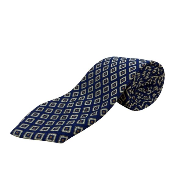 Vintage Brooks Brothers Navy Wool Tie Diamond-Print Handcrafted Made In England - Picture 1 of 7